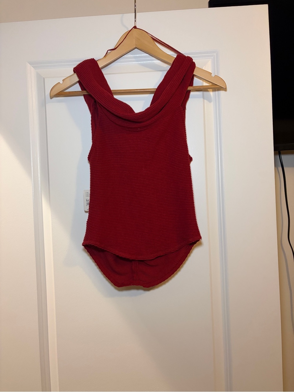 Free People | Red Ruched Ribbed Knit Off-Shoulder Top NWT - Picture 4 of 8